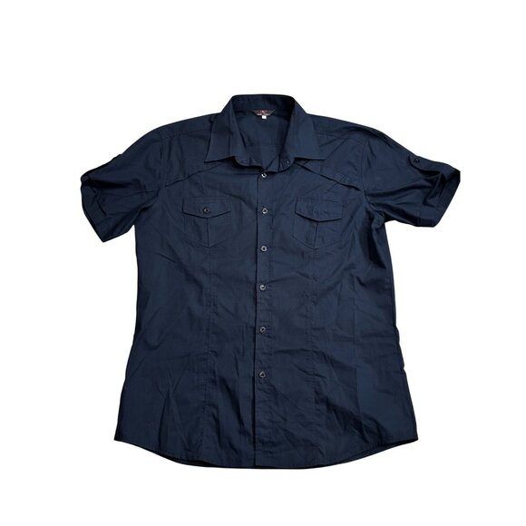 Paul Jones Mens Navy Blue Button-Up Short Sleeve Shirt XL - Picture 4 of 9